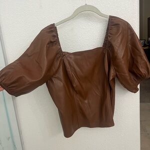 Marc New York Brown Puffed Ruched Blouse